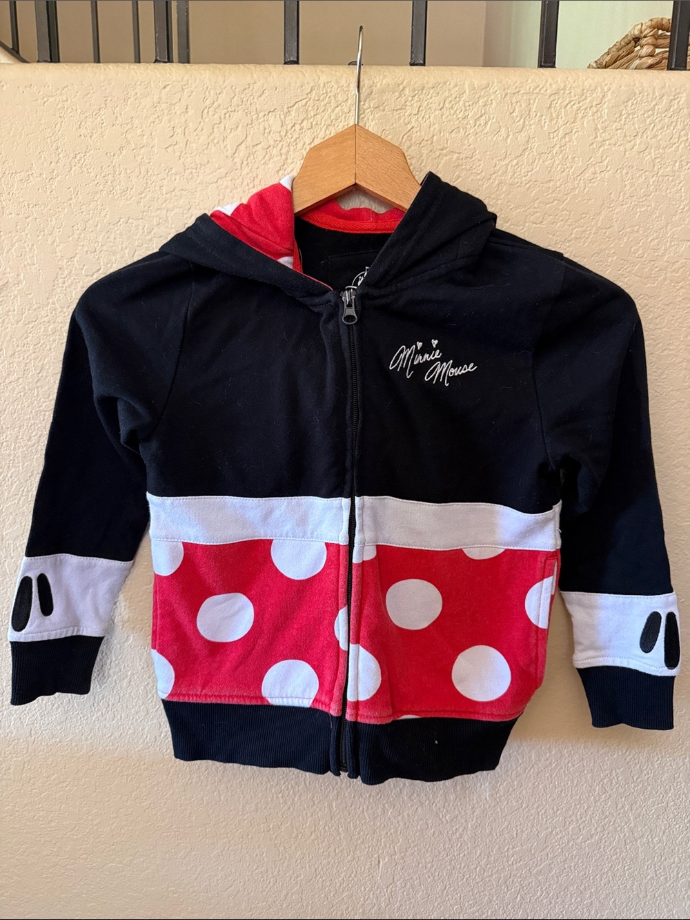 Disney Parks Black & Red Polka Minnie Mouse Dot Kids Zip Hoodie size S